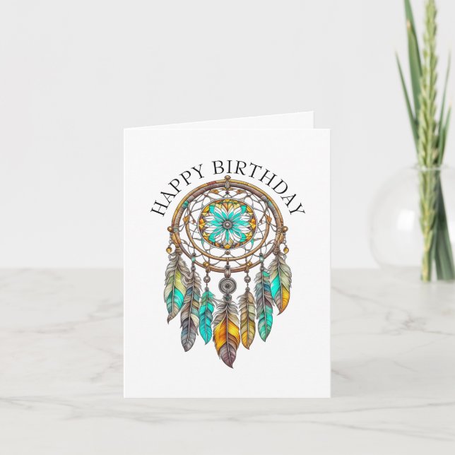 Carte Joyeux anniversaire Dreamcatchers Turquoises Mysti (Devant)