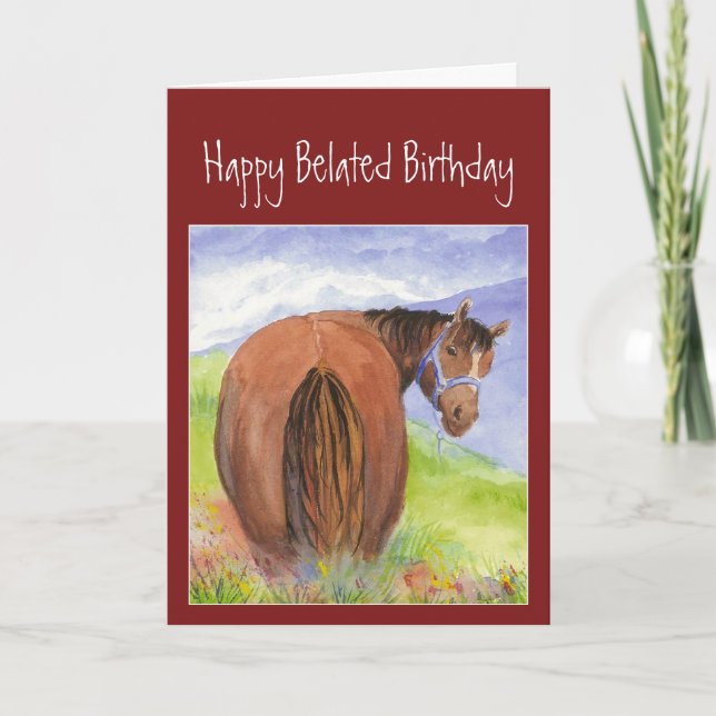 Carte Joyeux Anniversaire Drôle, Cheval Derrière Humour (Devant)