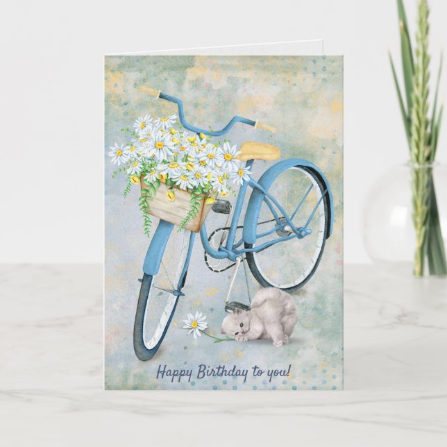 Carte Joyeux anniversaire du Birthday Blue bike with cat (Devant)