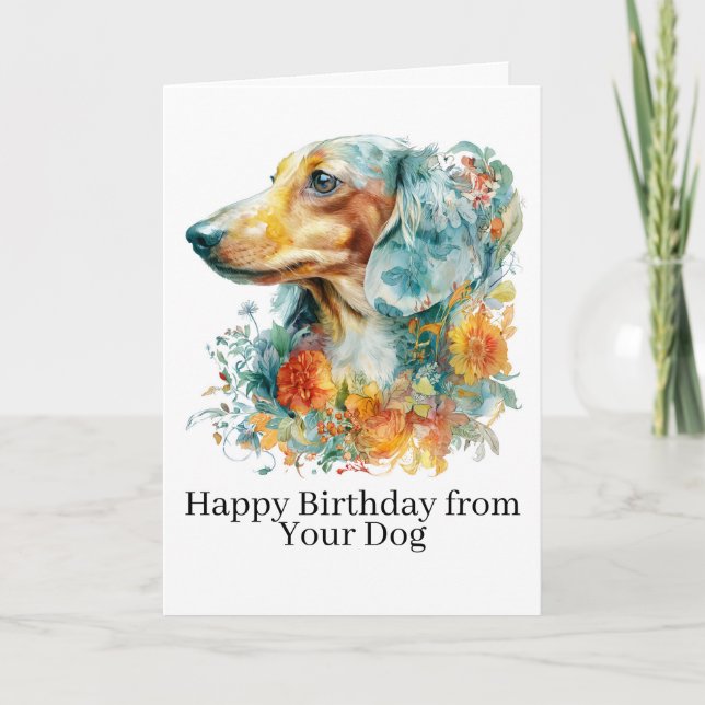 Carte Joyeux anniversaire du chien mignon floral Dachshu (Devant)