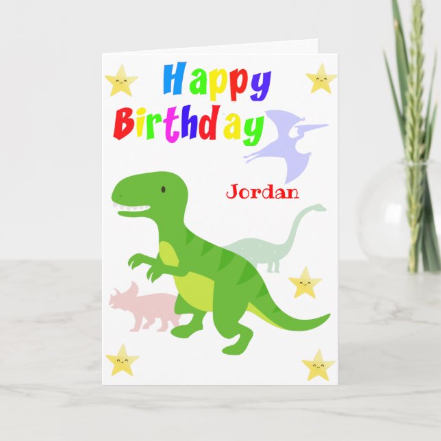 Carte Joyeux anniversaire du Dinosaur Vert T Rex (Devant)