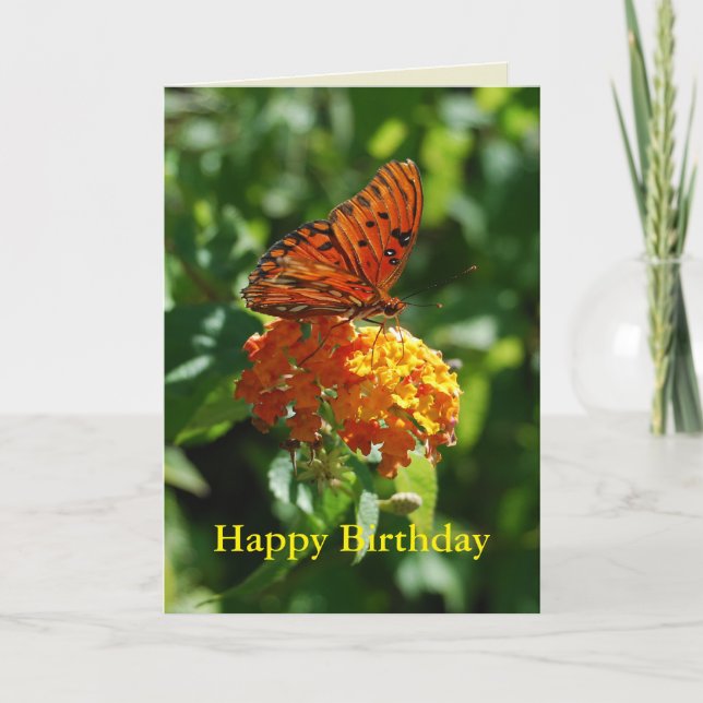 Carte Joyeux Anniversaire du Golfe Fritillaire Papillon, (Devant)