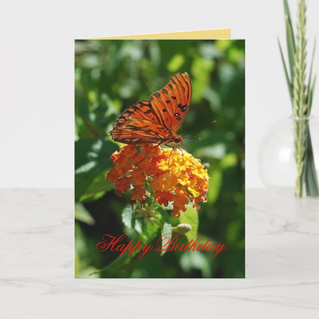 Carte Joyeux Anniversaire du Golfe Fritillaire Papillon, (Devant)