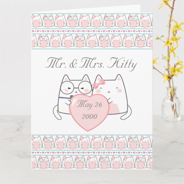 Carte Joyeux anniversaire du Mariage M. & Mme Kitty (Fleur jaune)