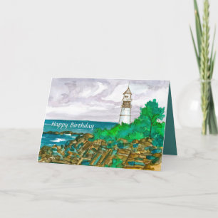 Carte Joyeux anniversaire du phare du Maine