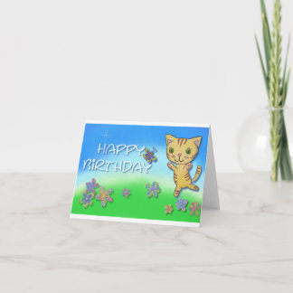 Carte Joyeux anniversaire d'un chat heureux de danse