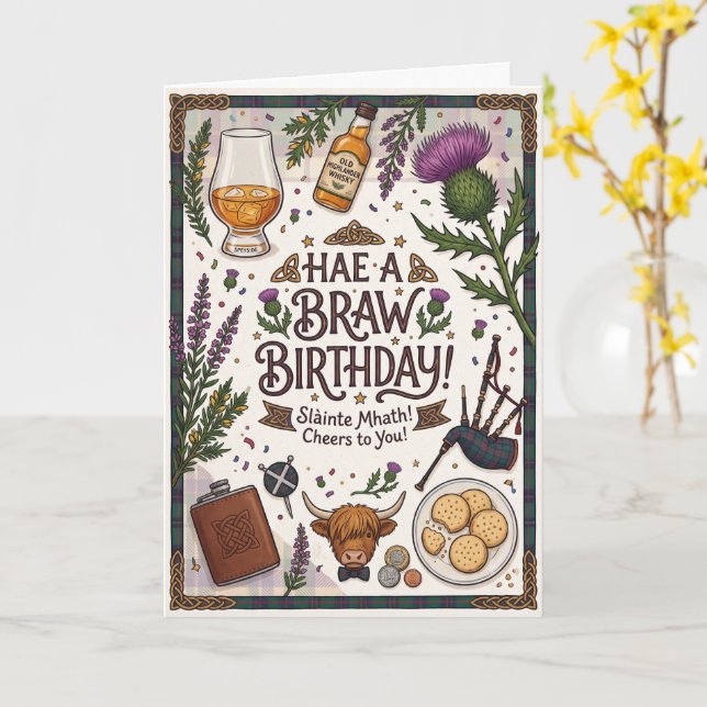 Carte Joyeux Anniversaire Écossais (Fleur jaune)