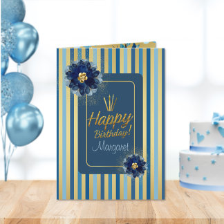 Carte Joyeux anniversaire Elegant Blue Gold Personnalise