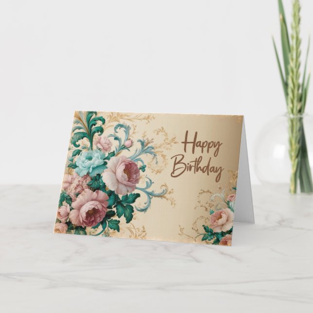 Carte Joyeux anniversaire Elégant Roses Vintages (Devant)