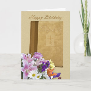 Carte Joyeux anniversaire Elizabeth, Prayer Book and flo