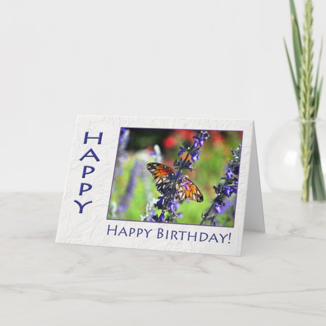 Carte Joyeux Anniversaire Employés Papillon Floral (Devant)