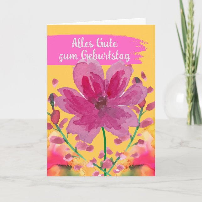 Carte Joyeux anniversaire en allemand aquarelle Flowers (Devant)