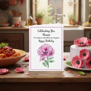 Carte Joyeux Anniversaire en Août Nonna Poppy Violet