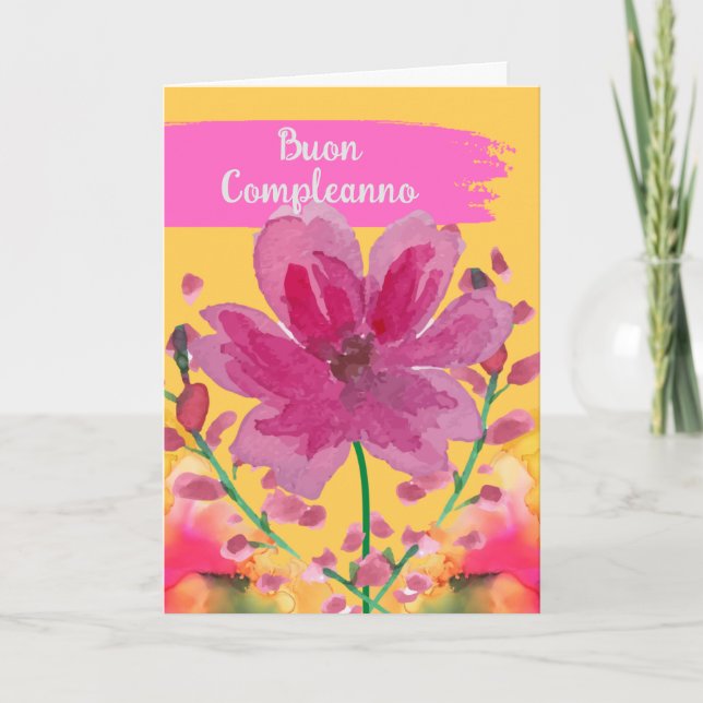 Carte Joyeux anniversaire en Fleurs d'Aquarelle Italienn (Devant)