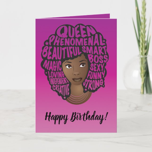 Carte Joyeux Anniversaire, Encouragement des femmes noir (Devant)