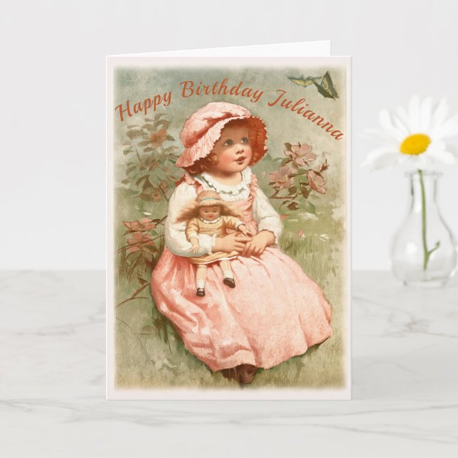 Carte Joyeux anniversaire - Enfant Holding Doll Design V (Petite plante)