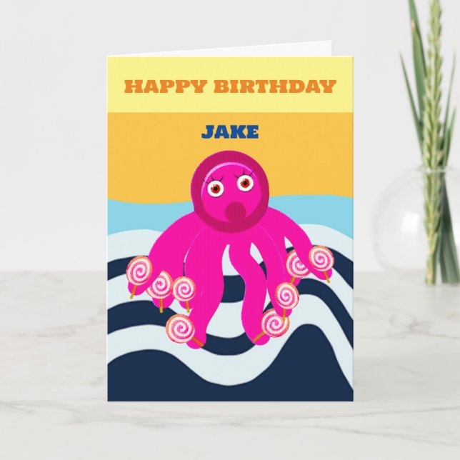 Carte Joyeux Anniversaire enfants pieuvre (Devant)