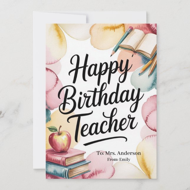 Carte Joyeux Anniversaire Enseignant Personnalisé (Devant)