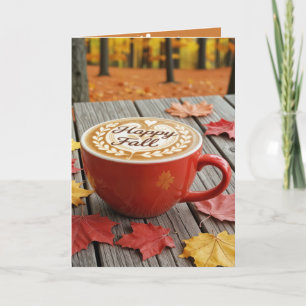Carte Joyeux anniversaire et automne Coupe de café rouge