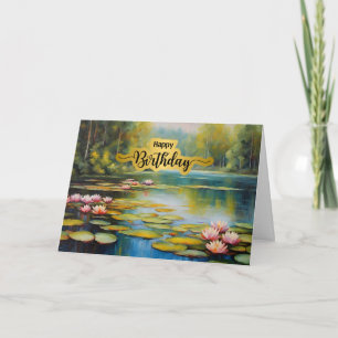 Carte Joyeux Anniversaire Étang aux Nymphéas, Forêt, Nat