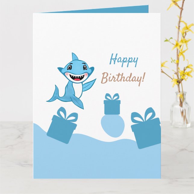 Carte Joyeux Anniversaire Famille Requin (Fleur jaune)