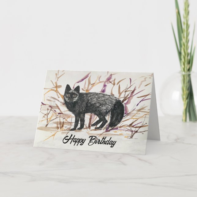 Carte Joyeux Anniversaire Faune Renard Argenté (Devant)