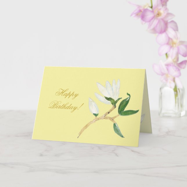 Carte Joyeux anniversaire | Faux Gold Magnolia Branche J (Orchidée)