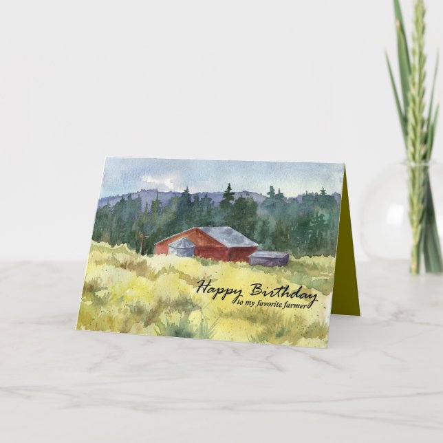 Carte Joyeux Anniversaire Favori Farmer Grange Paysage (Devant)