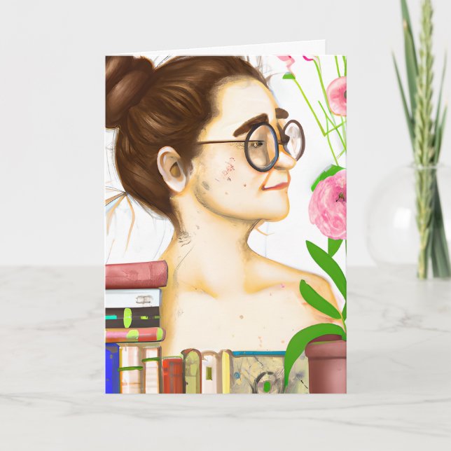 Carte Joyeux anniversaire | Femme artistique en lunettes (Devant)