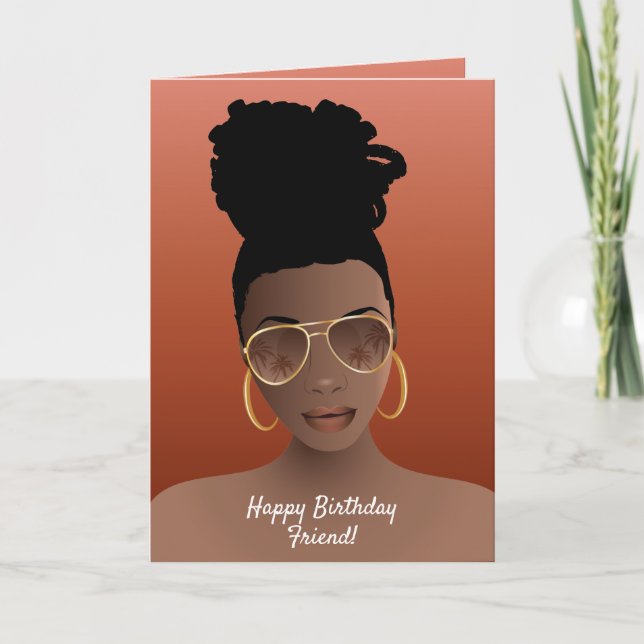 Carte Joyeux anniversaire ! Femme noire avec des tons et (Devant)