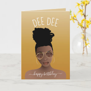 Carte Joyeux Anniversaire, Femme Noire avec Shades Jaune