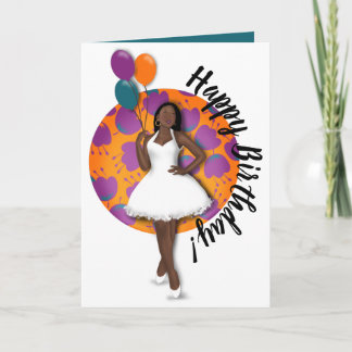 Carte Joyeux anniversaire ! Femme noire, Ballons & Fleur