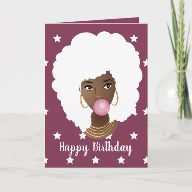 Carte Joyeux anniversaire ! Femme noire, cheveux blancs  (Devant)