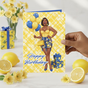 Carte Joyeux Anniversaire Femme Noire Heureuse Citron Bl