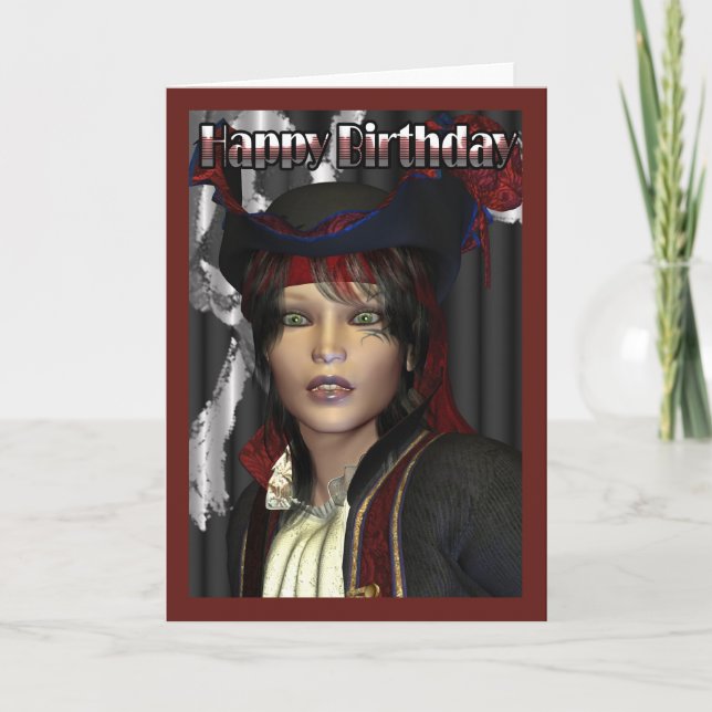 Carte Joyeux anniversaire Femme Pirate (Devant)