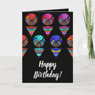Carte Joyeux anniversaire ! Femmes noires, Turbans color