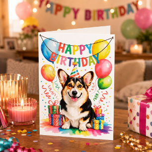 Carte Joyeux Anniversaire Fête de Chien Corgi