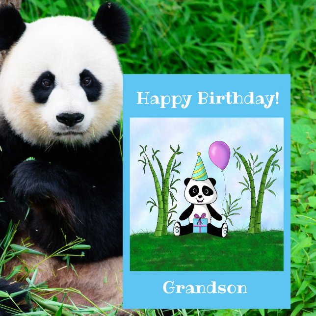 Carte Joyeux Anniversaire Fête de Panda Petit-Fils (Make your grandchild's day unforgettable with this whimsical, personalized birthday card!)