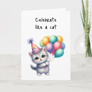 Carte Joyeux anniversaire fêter comme un chat Casquette 
