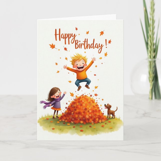 Carte Joyeux Anniversaire Feuilles d'Automne (Devant)