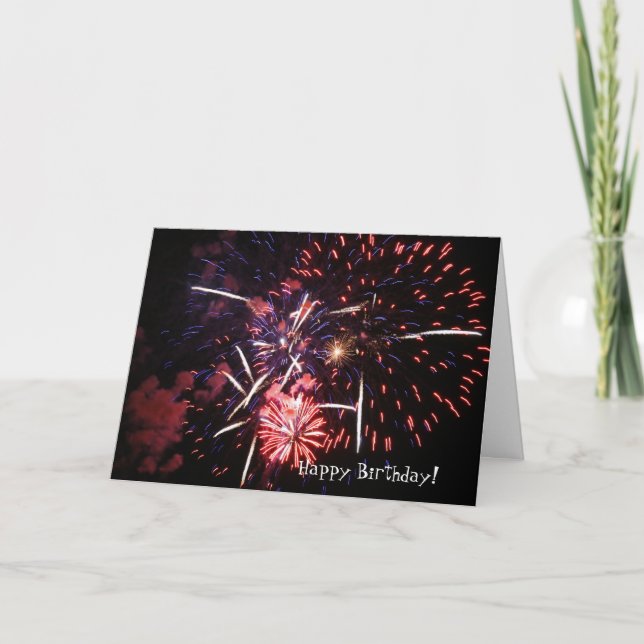 Carte Joyeux anniversaire, feux d'artifice (Devant)