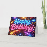 Joyeux Anniversaire Feux d'Artifice et Étoiles Néo