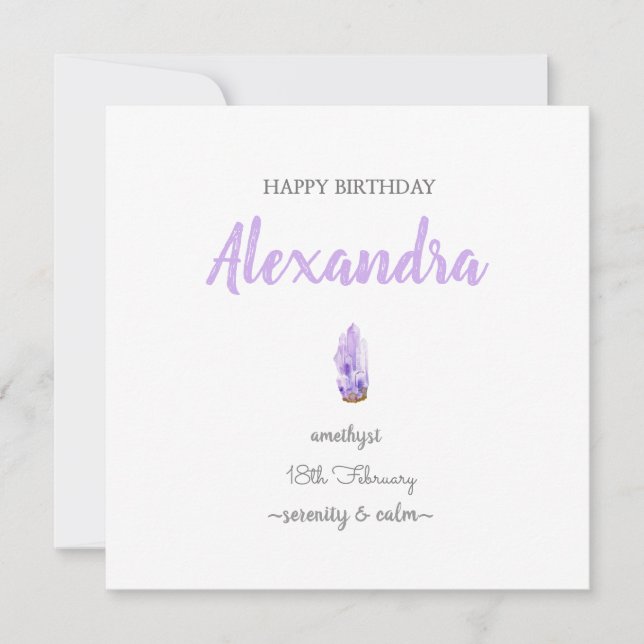 Carte Joyeux anniversaire Février pierre natale Amethyst (Devant)
