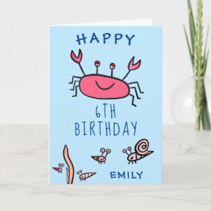 Carte Joyeux Anniversaire Fille Animaux Marins Crabe Ros