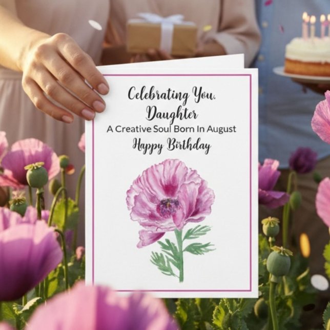 Carte Joyeux Anniversaire Fille Août Pavot Violet (Créateur téléchargé)