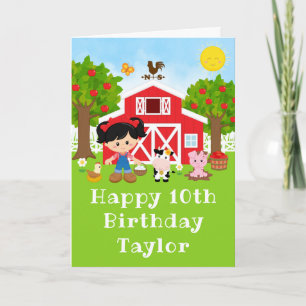 Carte Joyeux Anniversaire Fille aux Cheveux Noirs Grange