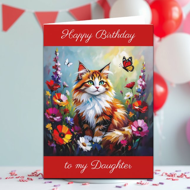 Carte Joyeux Anniversaire Fille | Chat Mignon (Créateur téléchargé)