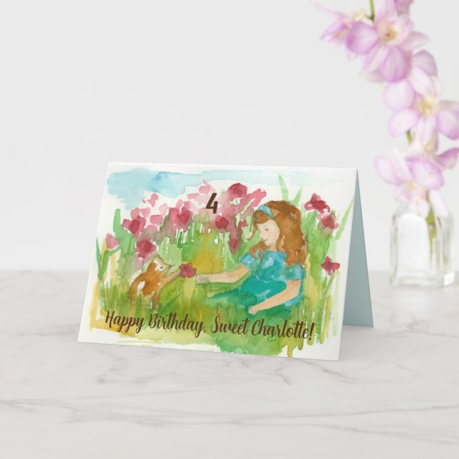 Carte Joyeux Anniversaire Fille Kitten Custom Nom d'âge (Orchidée)