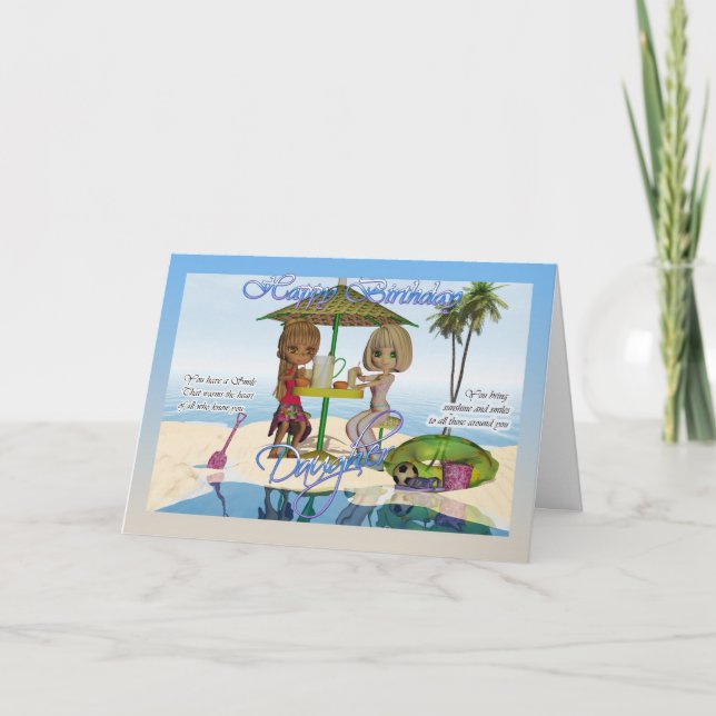 Carte Joyeux anniversaire fille Moonies Cutie Pie Beach  (Devant)