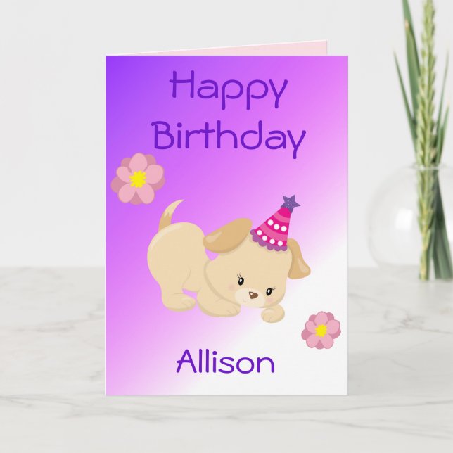 Carte Joyeux Anniversaire Fille Thème Chiot (Devant)